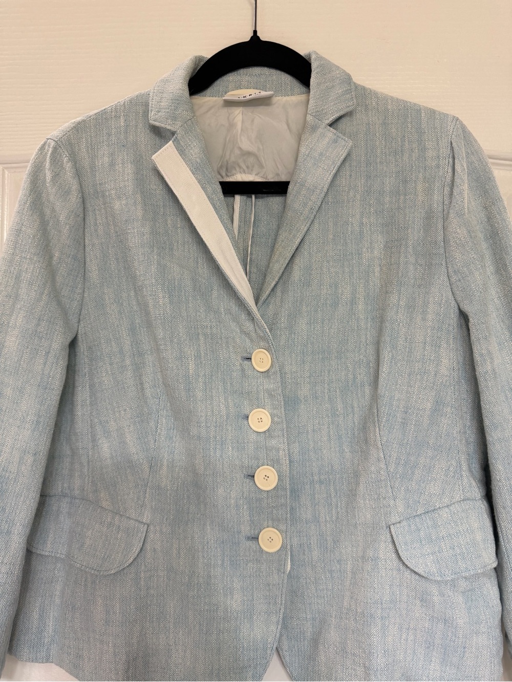 Akris Punto Blue Linen Blend Tailored Blazer Jacket Cream Buttons Designer 14 - Picture 2 of 12